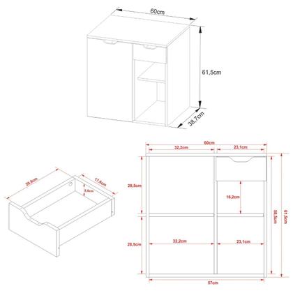 Imagem de Balcão Gabinete para Banheiro Suspenso com gaveta 60x61,5cm Mármore Branco
