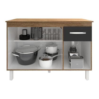 Imagem de Balcão Gabinete Para Pia 118 Cm Cozinha Aline Savana Preto Com Tampo Tampão 120 Cm Savana