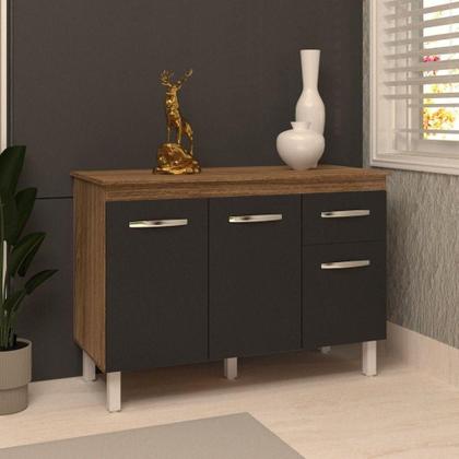 Imagem de Balcão Gabinete Para Pia 118 Cm Cozinha Aline Savana Preto Com Tampo Tampão 120 Cm Savana