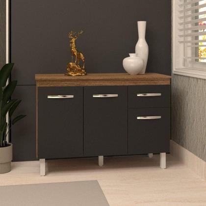 Imagem de Balcão Gabinete Para Pia 118 Cm Cozinha Aline Savana Preto Com Tampo Tampão 120 Cm Savana