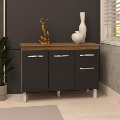 Imagem de Balcão Gabinete Para Pia 118 cm Cozinha Aline Savana Preto com Tampo Tampão 120 cm Savana