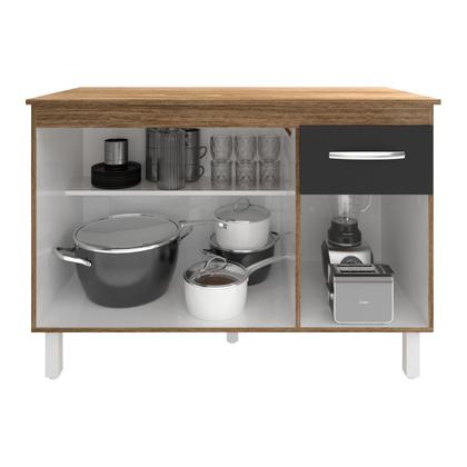 Imagem de Balcão Gabinete Para Pia 118 cm Cozinha Aline Savana Preto com Tampo Tampão 120 cm Savana