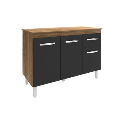 Imagem de Balcão Gabinete Para Pia 118 cm Cozinha Aline Savana Preto com Tampo Tampão 120 cm Savana