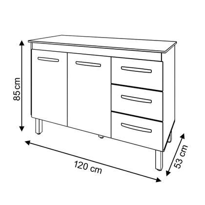 Imagem de Balcão Gabinete Para Pia 118 cm Cozinha Bruna Branco com Tampo Tampão 120 cm Branco