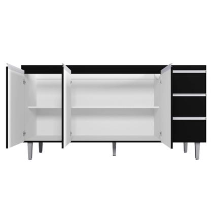 Imagem de Balcão Gabinete Para Pia 160cm com Tampo 3 Portas Andréia Preto - AJL Móveis