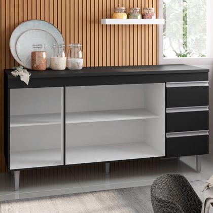 Imagem de Balcão Gabinete Para Pia 160cm com Tampo 3 Portas Andréia Preto - AJL Móveis