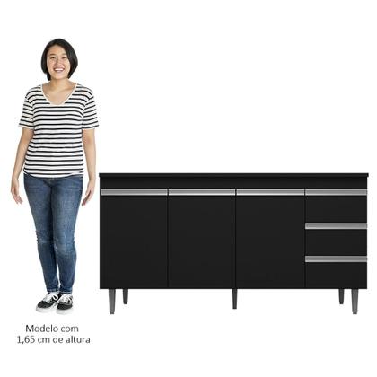 Imagem de Balcão Gabinete Para Pia 160cm com Tampo 3 Portas Andréia Preto - AJL Móveis