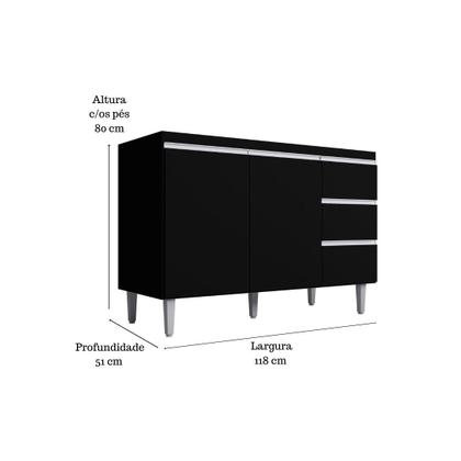 Imagem de Balcão Gabinete Para Pia Andreia Branco Sem Tampo 120cm 2 Portas 3 Gavetas - Ajl Móveis