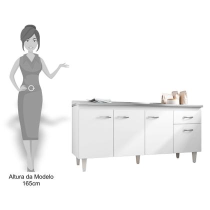 Imagem de Balcão Gabinete Pia Inox 150cm Gabriela 4 Portas Branco/Preto - AJL Móveis
