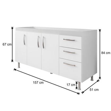 Imagem de Balcão Gabinete Pia Inox 160cm Nathan 3 Portas Branco - Nathy Móveis