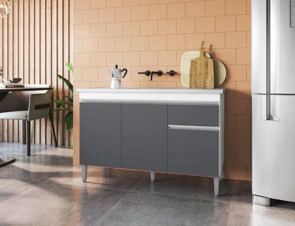 Imagem de Balcão Gabinete Pia Tatiane 120cm 3 Portas e 1 Gaveta C/Tampo