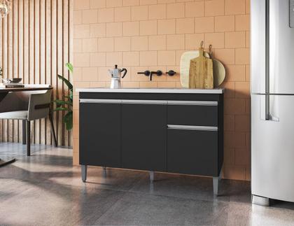 Imagem de Balcão Gabinete Pia Tatiane 120cm 3 Portas e 1 Gaveta C/Tampo