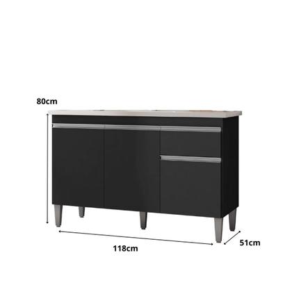 Imagem de Balcão Gabinete Pia Tatiane 120cm 3 Portas e 1 Gaveta C/Tampo