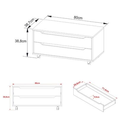 Imagem de Balcão Gabinete Sala Banheiro com 2 Gavetas com Rodinhas 80x38,8cm Branco