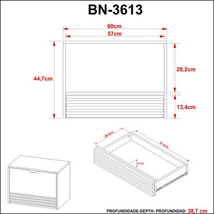 Imagem de Balcão Gabinete Suspenso 60cm com 1 Porta e 1 Gaveta BN3613 Amêndoa - Tecno