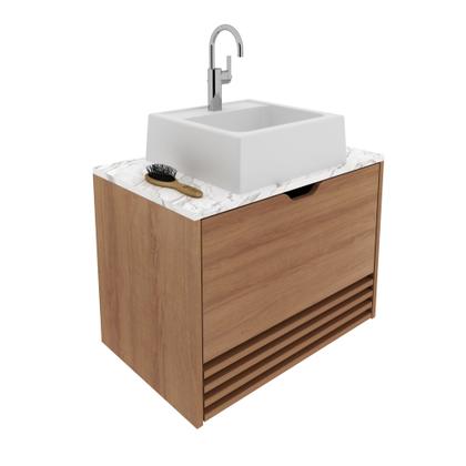 Imagem de Balcão Gabinete Suspenso com gaveta BN3613 Amêndoa/Mármore Branco