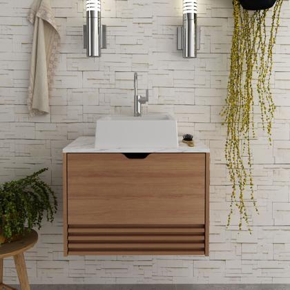 Imagem de Balcão Gabinete Suspenso com gaveta BN3613 Amêndoa/Mármore Branco