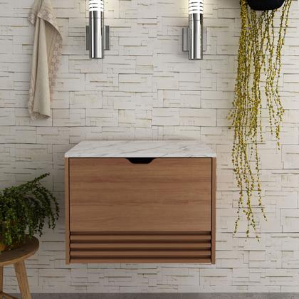 Imagem de Balcão Gabinete Suspenso com gaveta BN3613 Amêndoa/Mármore Branco