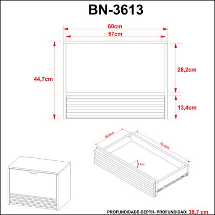 Imagem de Balcão Gabinete Suspenso com gaveta BN3613 Amêndoa/Mármore Branco