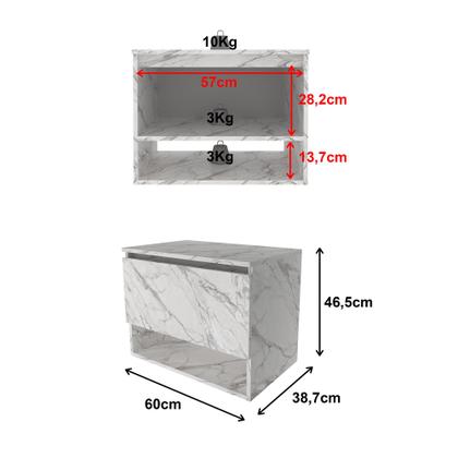 Imagem de Balcão Gabinete Suspenso para Banheiro 60cm com 1 Porta e Nicho BN3606 Branco/Mármore
