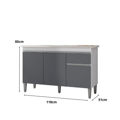 Imagem de Balcão Gabinete Tatiane 120cm 3 Portas e 1 Gaveta C/Tampo