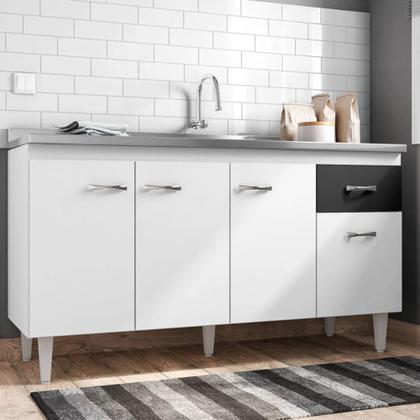 Imagem de Balcão King para Cozinha Gabinete 4 Portas C/ Tampo Branco/Preto Flex