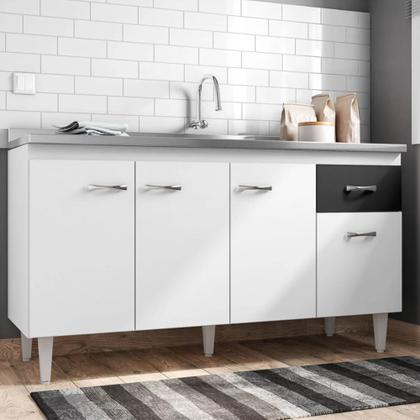 Imagem de Balcão King para Cozinha Gabinete 4 Portas S/ Tampo Branco/Preto Flex