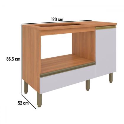 Imagem de Balcão Macadâmia 1200mm P/Cooktop 5 Bocas Freijó/Branco - Telasul