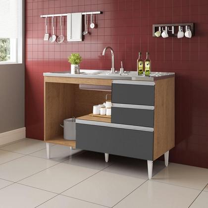 Imagem de BALCÃO MACEIÓ PARA PIA 1,20 2 PORTAS COM GAVETÃO Amêndoa Grafite