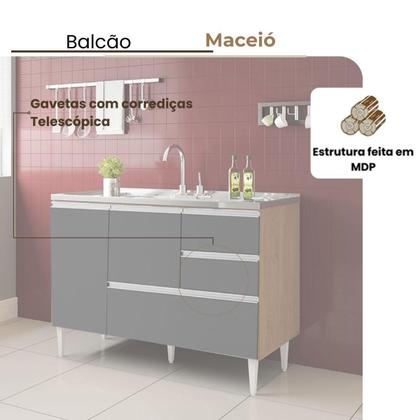 Imagem de BALCÃO MACEIÓ PARA PIA 1,20 2 PORTAS COM GAVETÃO Amêndoa Grafite