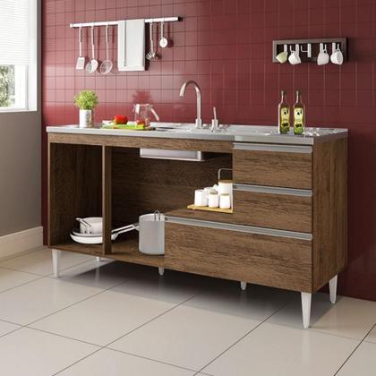 Imagem de Balcão Maceió Para Pia 1,50 3 Portas Com Gavetão Castanho