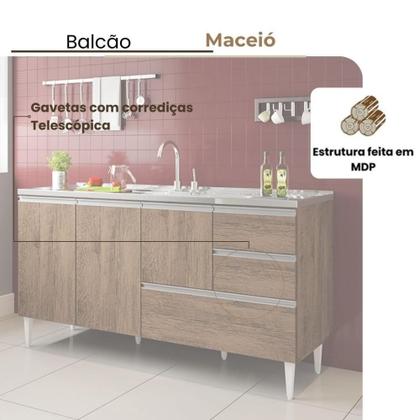 Imagem de Balcão Maceió Para Pia 1,50 3 Portas Com Gavetão Castanho