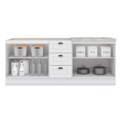 Imagem de Balcão Modulado 200cm para Pia e Cooktop 4 Portas 3 Gavetas Americana Henn - Branco HP Fosco/Calcare