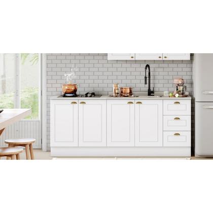 Imagem de Balcão Modulado 200cm para Pia e Cooktop 4 Portas 3 Gavetas Americana Henn - Branco HP Fosco/Calcare