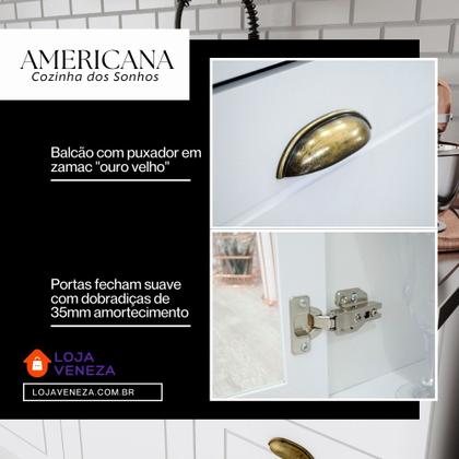 Imagem de Balcão Modulado 200cm para Pia e Cooktop 4 Portas 3 Gavetas Americana Henn - Branco HP Fosco/Calcare