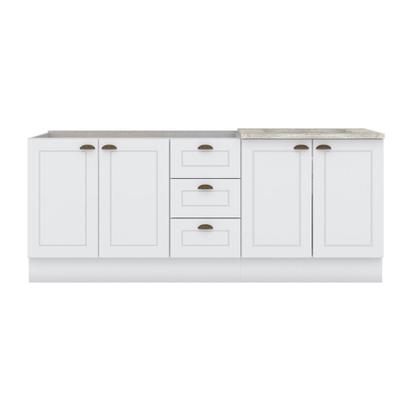 Imagem de Balcão Modulado 200cm para Pia e Cooktop 4 Portas 3 Gavetas Americana Henn - Branco HP Fosco/Calcare