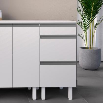 Imagem de Balcão Multiuso 40 cm MDF Branco Fosco com Tampo, Gaveta e Porta Basculante, Linha Modular para Cozinha e Lavação, Entregue Montado