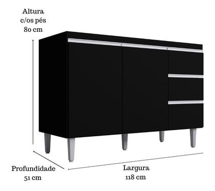 Imagem de Balcão Multiuso Andreia S/tampo 120cm 2 Portas 3 Gv - Preto