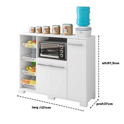 Imagem de Balcão Multiuso De Cozinha Fruteira 4 Cestos 3 Portas Quenia