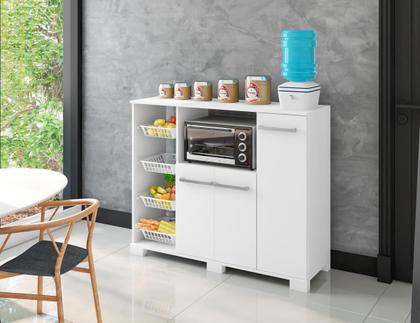 Imagem de Balcão Multiuso De Cozinha Fruteira 4 Cestos 3 Portas Quenia