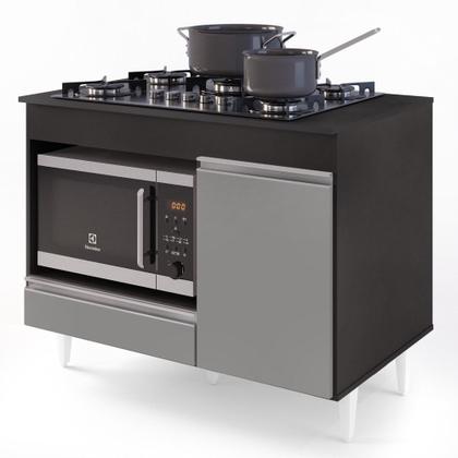 Imagem de Balcão Multiuso para Cooktop 4 Bocas Georgia Preto/Cinza - Lumil Móveis
