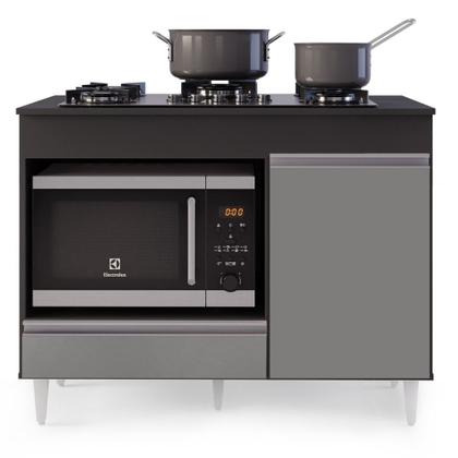 Imagem de Balcão Multiuso para Cooktop 4 Bocas Georgia Preto/Cinza - Lumil Móveis