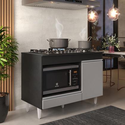 Imagem de Balcão Multiuso para Cooktop 4 Bocas Georgia Preto/Cinza - Lumil Móveis