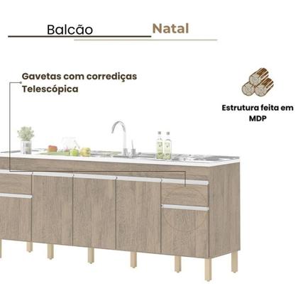 Imagem de Balcão Natal 5 Portas Para Pia De 2 Mt Castanho