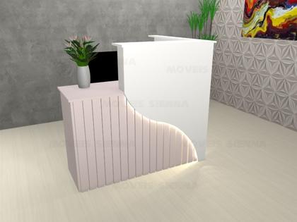Imagem de Balcão Orgânico Ripado Loja Atendimento Recepção Rosa Milk Shake e Branco com LED