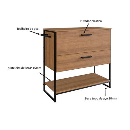 Imagem de Balcão Para Banheiro Com Pés em Aço 1 Porta e 1 Gaveta 80 cm
