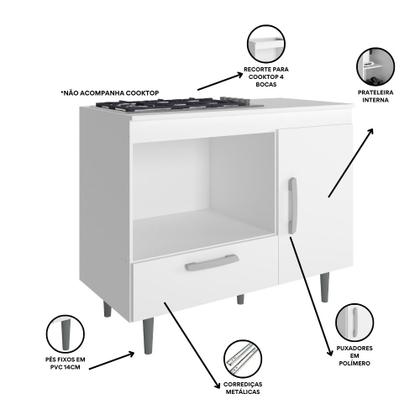 Imagem de Balcão para Cooktop 04 bocas 01 gaveta e 01 portas alecrim