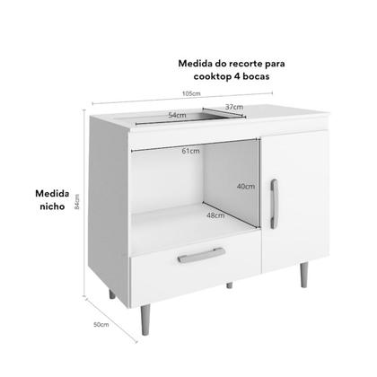 Imagem de Balcão Para Cooktop 1 Porta 1 Gaveta 105 cm Alec Branco PLN