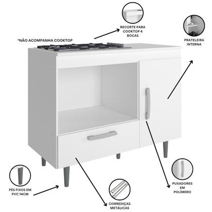 Imagem de Balcão Para Cooktop 1 Porta 1 Gaveta 105 cm Alec Branco PLN