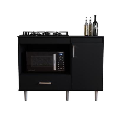 Imagem de Balcão Para Cooktop 1,05m 5 Bocas 1 Nicho Com 1 Porta E Gaveta Turim Preto
